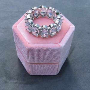 Silver Jumbo Oval Cut CZ Stackable Eternity Ring